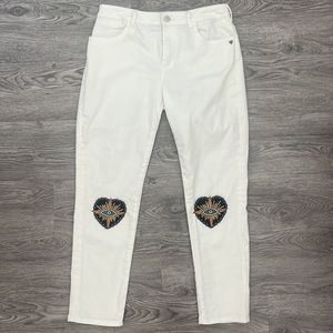 Scotch & Soda White Jeans with Embroidered Knee Patches